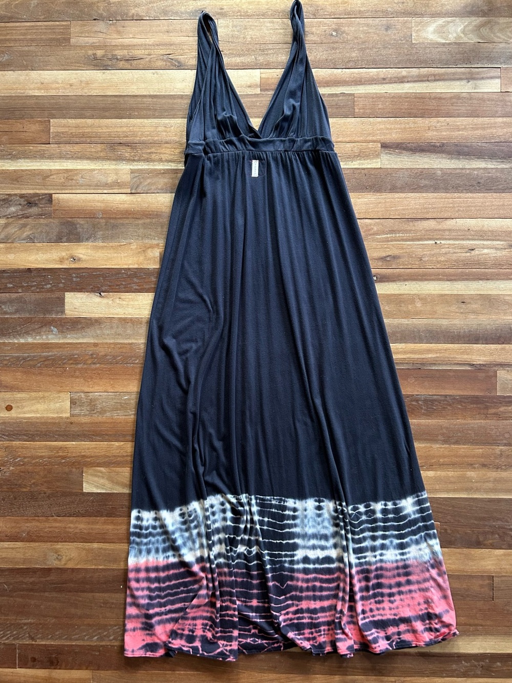Gypsy Black Pink Maxi Dress Tie Dye Bottom Empire Waist S - Picture 3 of 12
